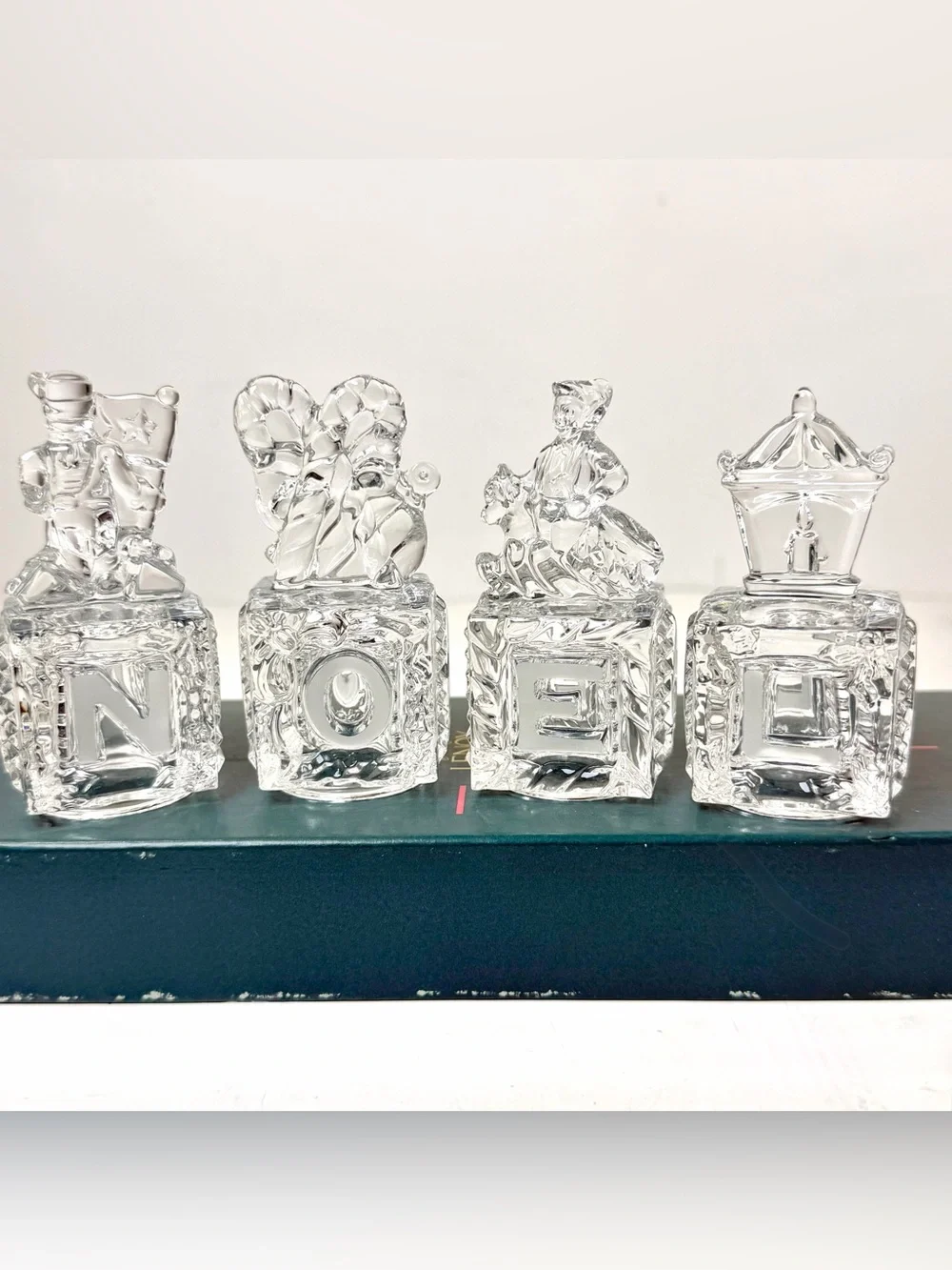 Vintage Lenox 1998 Crystal NOEL Blocks Ornament Set 4 Germany Christmas Boxed